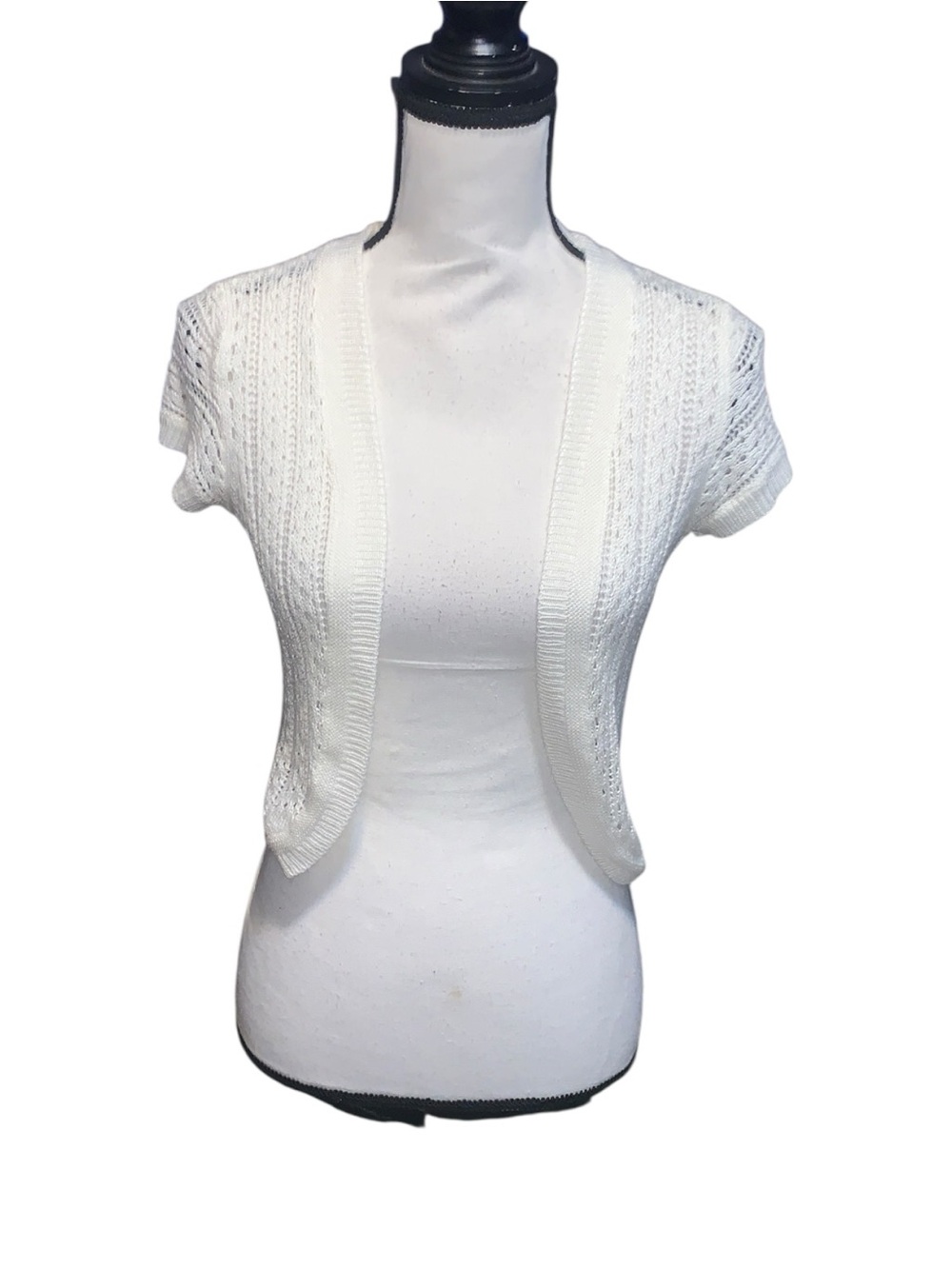 Candie’s Off White Open Knit Open Shrug Cardigan Sweater